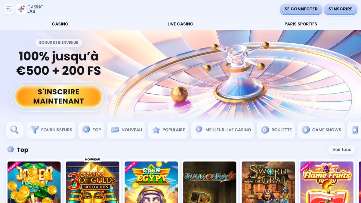 CasinoLab | Bonus 100% jusqu'à 500€ + 200FS